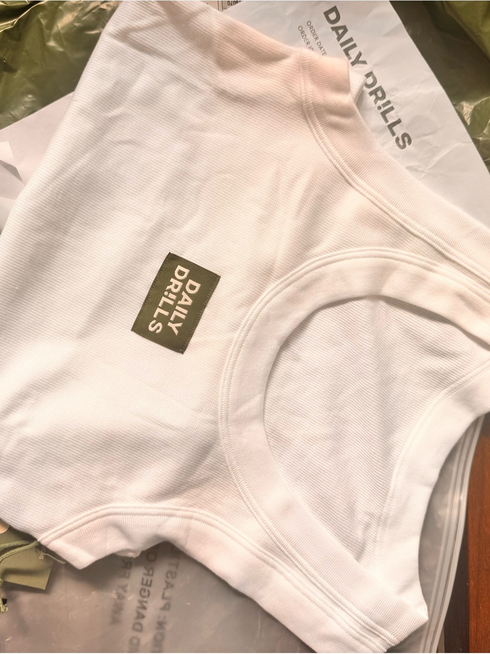 Daily Drills White Tank Top with Olive Logo